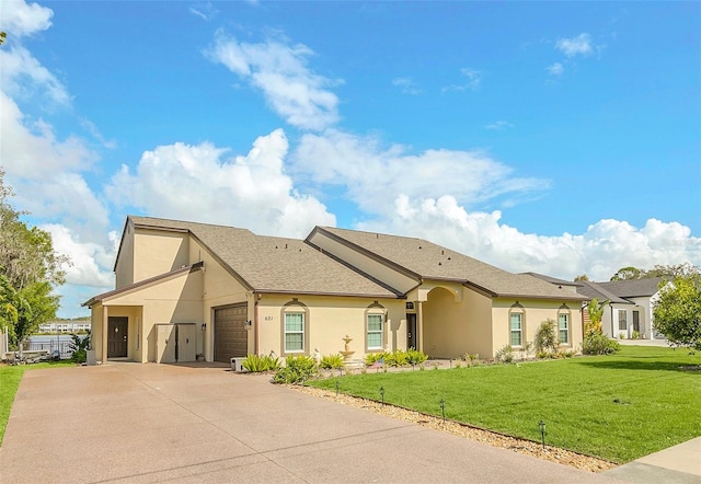 single story home with a front lawn