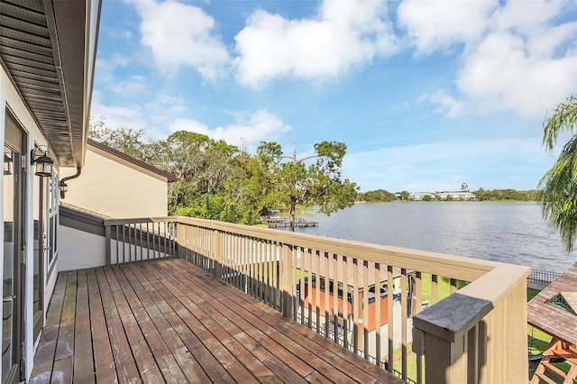 deck with a water view