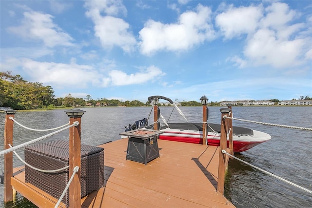 view of dock with a water view