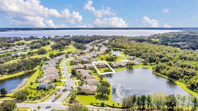 bird's eye view featuring a water view