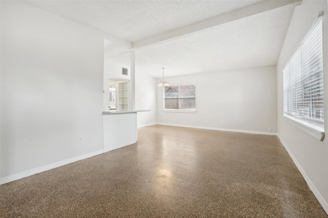 4221 Mizell St, Orlando, FL 32812 - unfurnished living room featuring baseboards, visible vents, speckled floor, and a notable chandelier