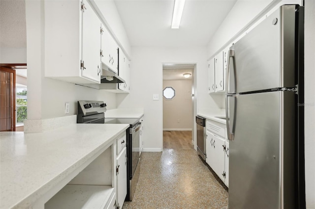 4221 Mizell St, Orlando, FL 32812 - kitchen featuring light countertops, under cabinet range hood, white cabinets, and stainless steel appliances
