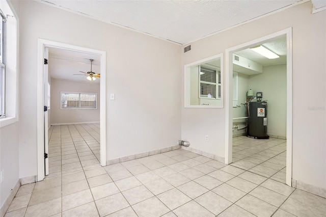 4221 Mizell St, Orlando, FL 32812 - spare room featuring light tile patterned flooring, ceiling fan, visible vents, and electric water heater