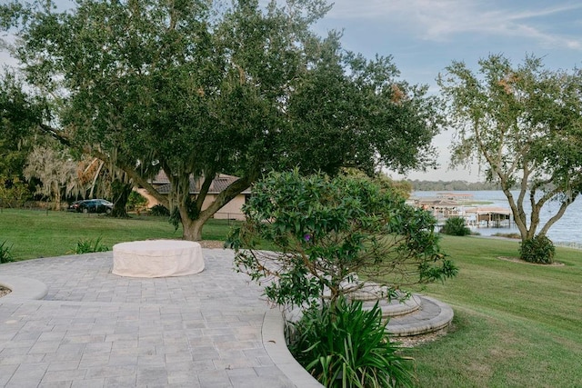 view of patio / terrace featuring a water view