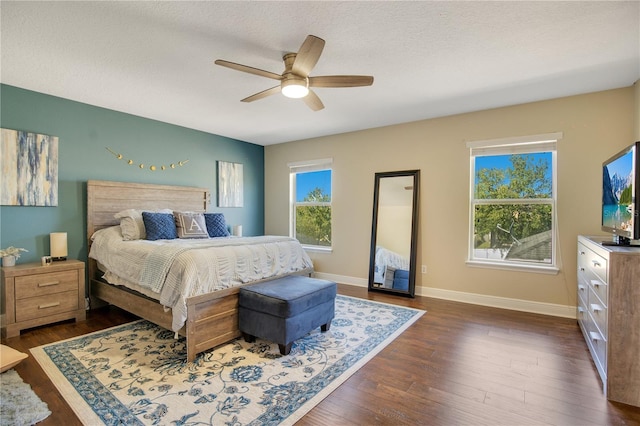 2053 Nobscot Pl, Apopka, FL 32703 - bedroom featuring baseboards, a textured ceiling, a ceiling fan, and dark wood-style floors