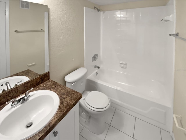 full bathroom featuring vanity, tile patterned floors, shower / tub combination, and toilet