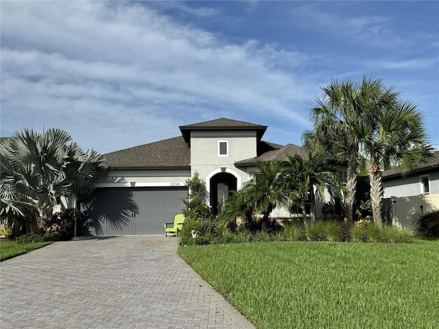 view of front of property with a garage and a front yard