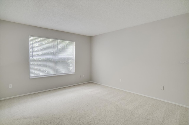 spare room featuring a textured ceiling and light colored carpet