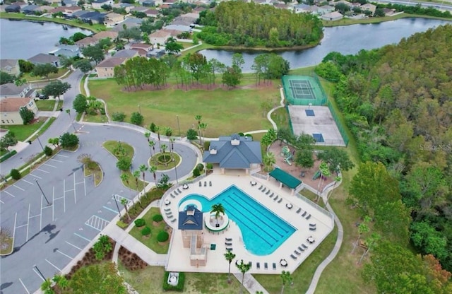 bird's eye view featuring a water view