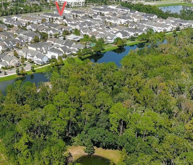 bird's eye view featuring a water view