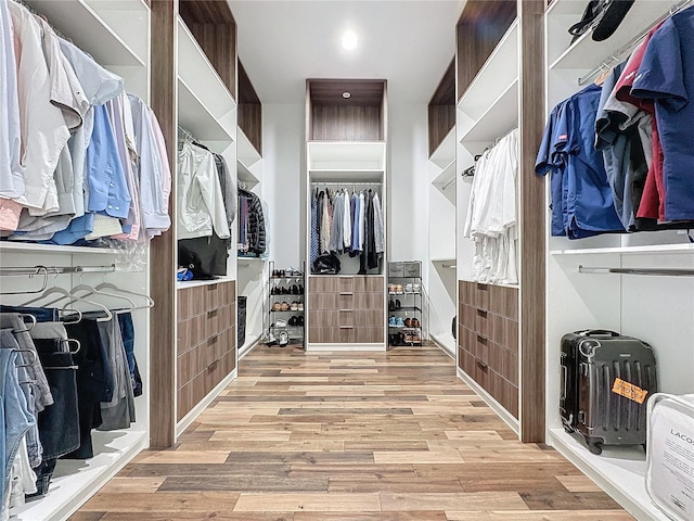 spacious closet featuring light hardwood / wood-style floors