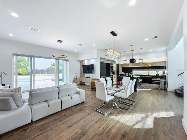 living room with hardwood / wood-style flooring