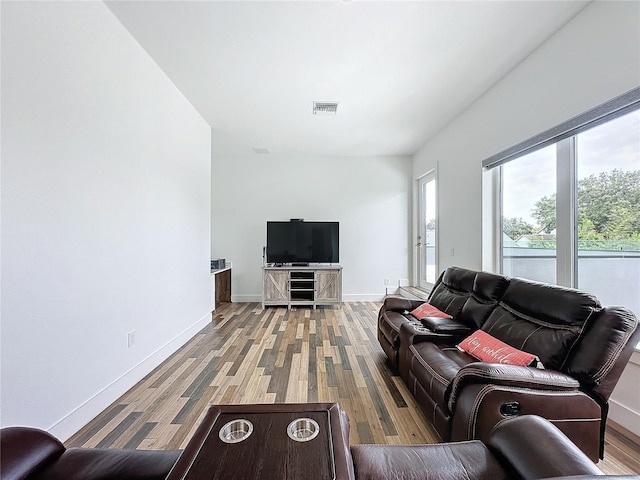 living room with wood-type flooring