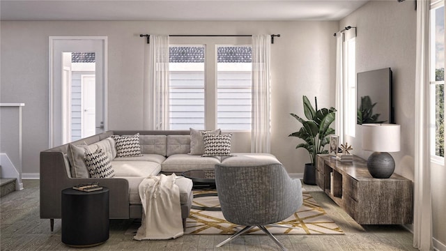 living room with wood-type flooring