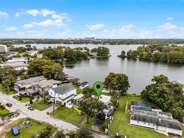 aerial view with a water view