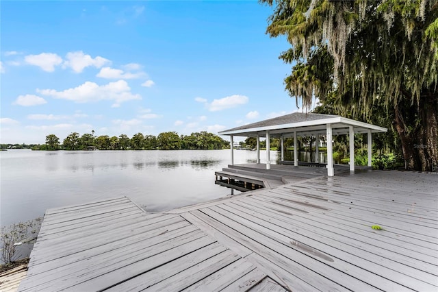 view of dock with a water view