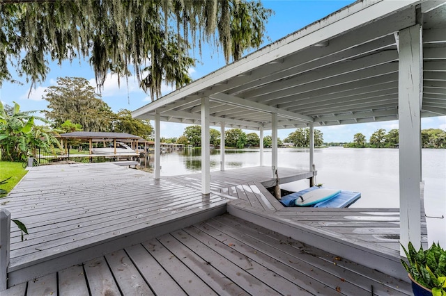 view of dock featuring a water view