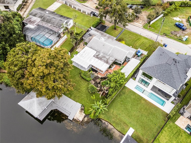 aerial view with a water view