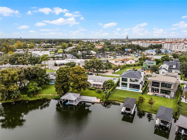 bird's eye view featuring a water view