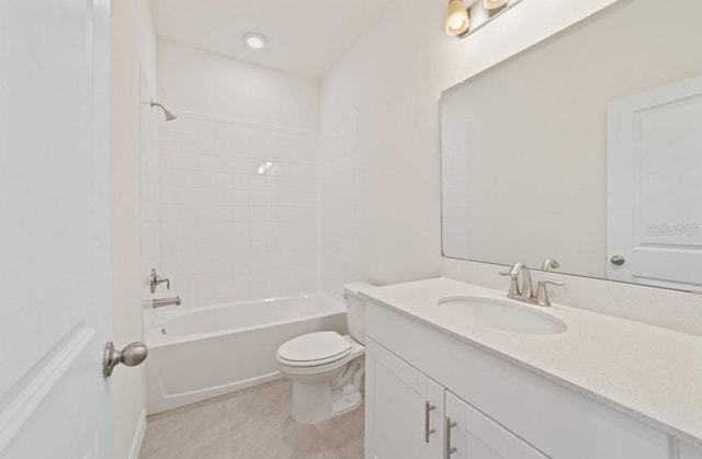 full bathroom with vanity, tile patterned floors, toilet, and shower / bathtub combination