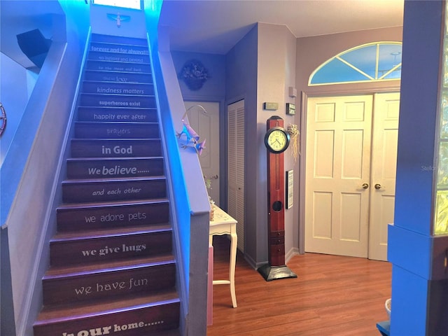 staircase featuring wood-type flooring