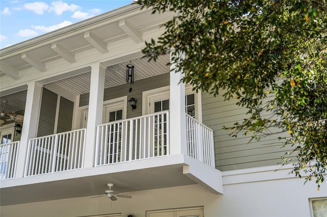 view of home's exterior with ceiling fan