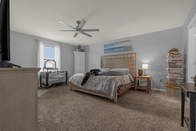 bedroom featuring carpet floors and ceiling fan