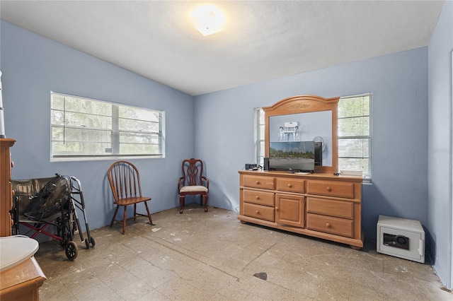 sitting room featuring lofted ceiling