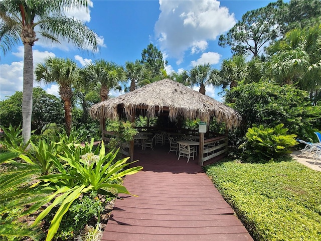 wooden deck with a gazebo