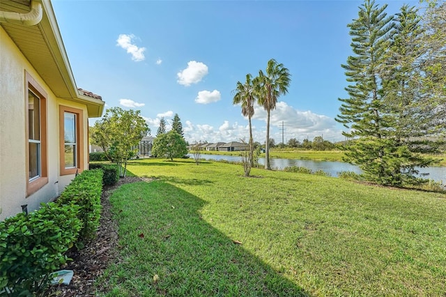 view of yard with a water view