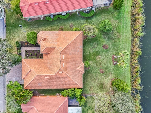 bird's eye view featuring a water view