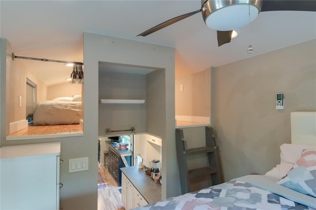 bedroom featuring ceiling fan and light hardwood / wood-style floors