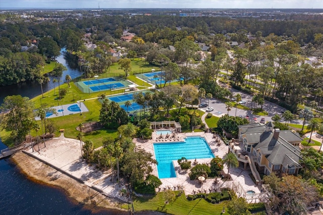 aerial view with a water view