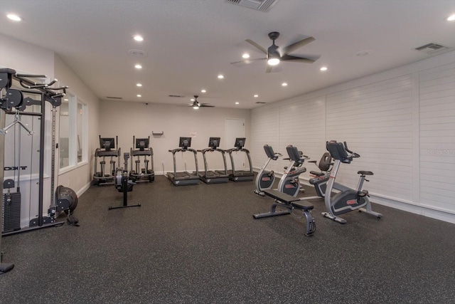 gym with ceiling fan