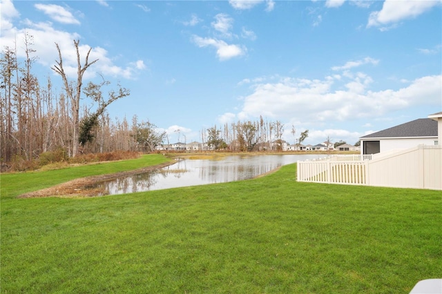 view of yard with a water view