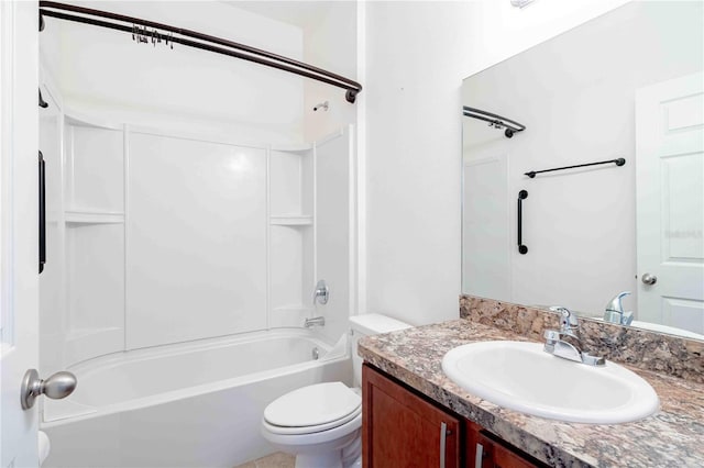 full bathroom featuring vanity, toilet, and shower / tub combination