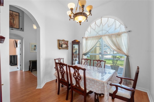 dining room with a notable chandelier and hardwood / wood-style floors