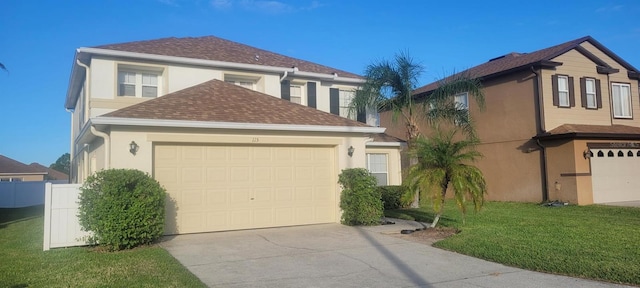 view of front facade with a front yard and a garage