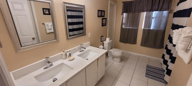 bathroom featuring vanity, toilet, and tile patterned floors