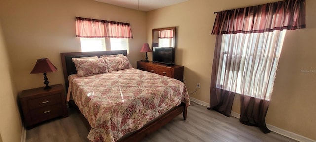 bedroom with wood-type flooring