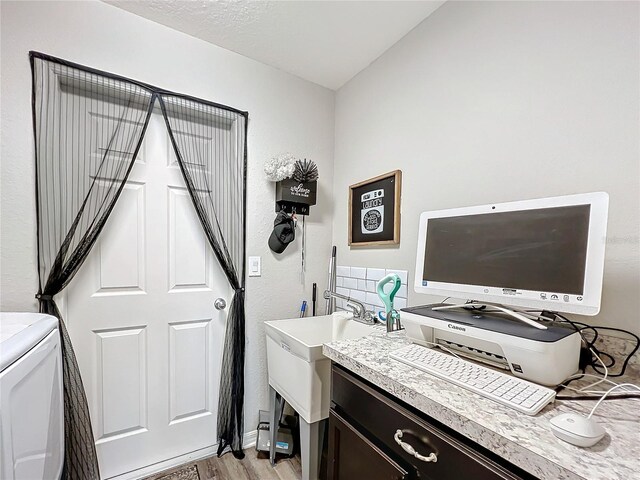 bathroom featuring vanity, toilet, and hardwood / wood-style floors