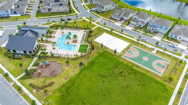 aerial view with a water view