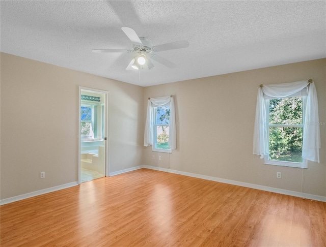 unfurnished room with light hardwood / wood-style flooring, a textured ceiling, and a wealth of natural light