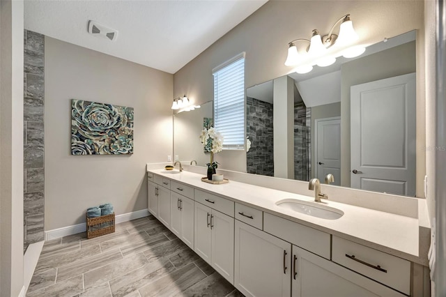 bathroom featuring vanity and walk in shower