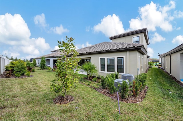 rear view of property with a lawn