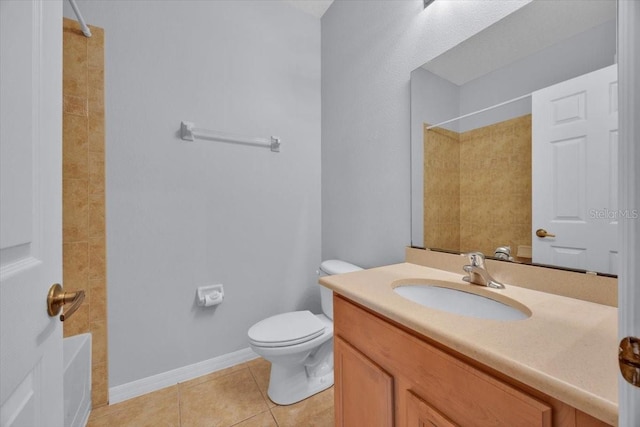 full bathroom with shower / bath combination, vanity, tile patterned floors, and toilet