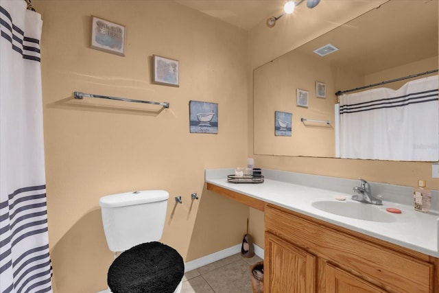 bathroom featuring tile patterned flooring, vanity, and toilet