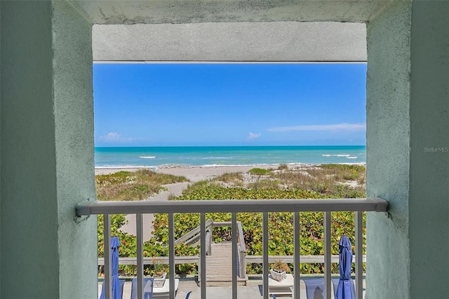 view of water feature featuring a beach view