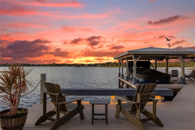 dock area with a water view