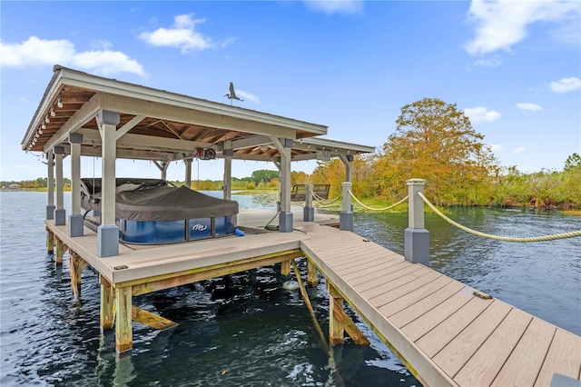 dock area with a water view